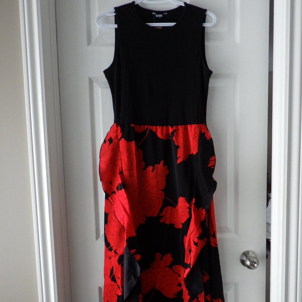 BTFBM Women's Casual Sleeveless Summer Dress Black Red Size Medium Flowy NEW - Picture 2 of 9